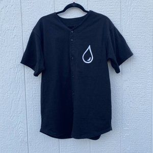 Danielle Guizio Black Button-Down Tee with White Drop Logo